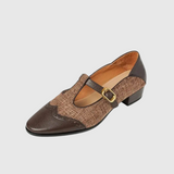 Helga – kahe materjaliga T-rihmaga kingad brogue-mustriga