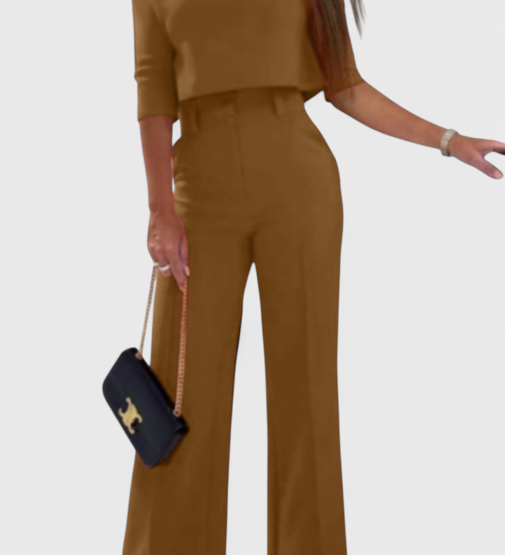 Cleo 3/4 Sleeve Top with Wide Leg Pants Ensemble