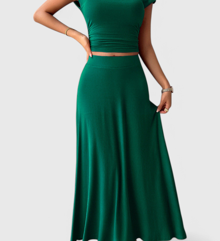 Anastasia Ruffled Top and Flowing Skirt Two-Piece Set