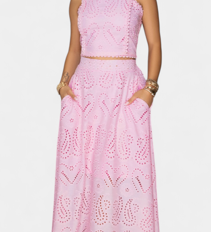 Danitza Floral Lace Two-Piece Set: Crop Top & Maxi Skirt