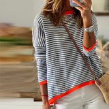 Anne-Liis - naiste triibuline kontrastäärtega kootud pluus