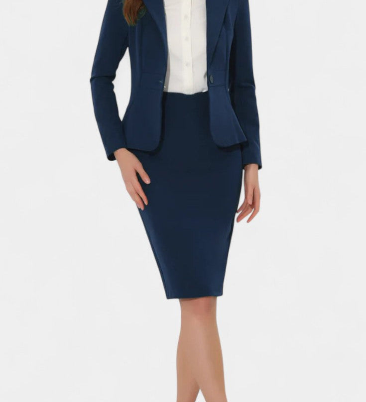 Komoren Chic Blazer and Pencil Skirt Ensemble with Notched Collar