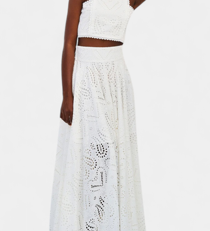 Danitza Floral Lace Two-Piece Set: Crop Top & Maxi Skirt