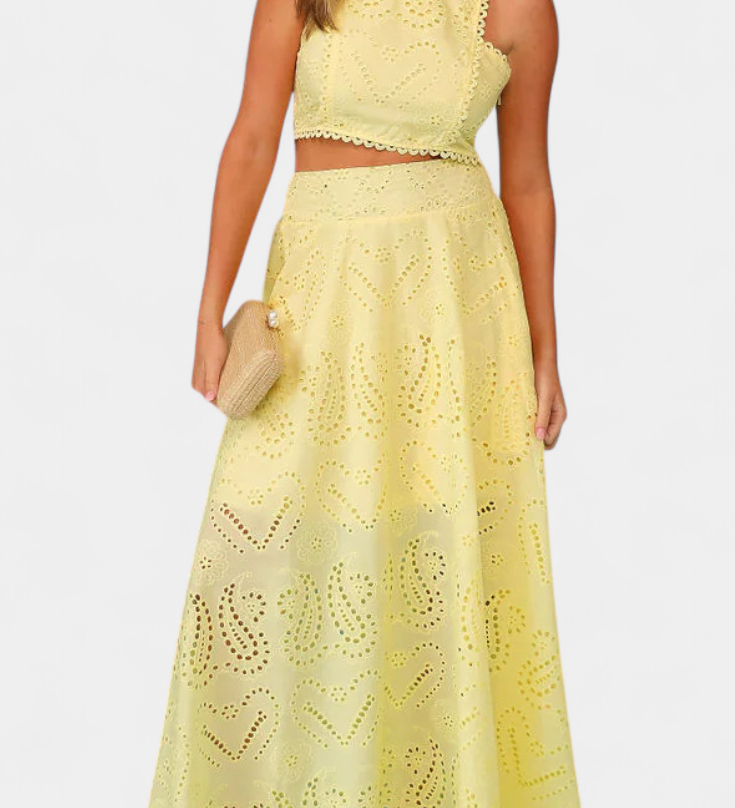 Danitza Floral Lace Two-Piece Set: Crop Top & Maxi Skirt