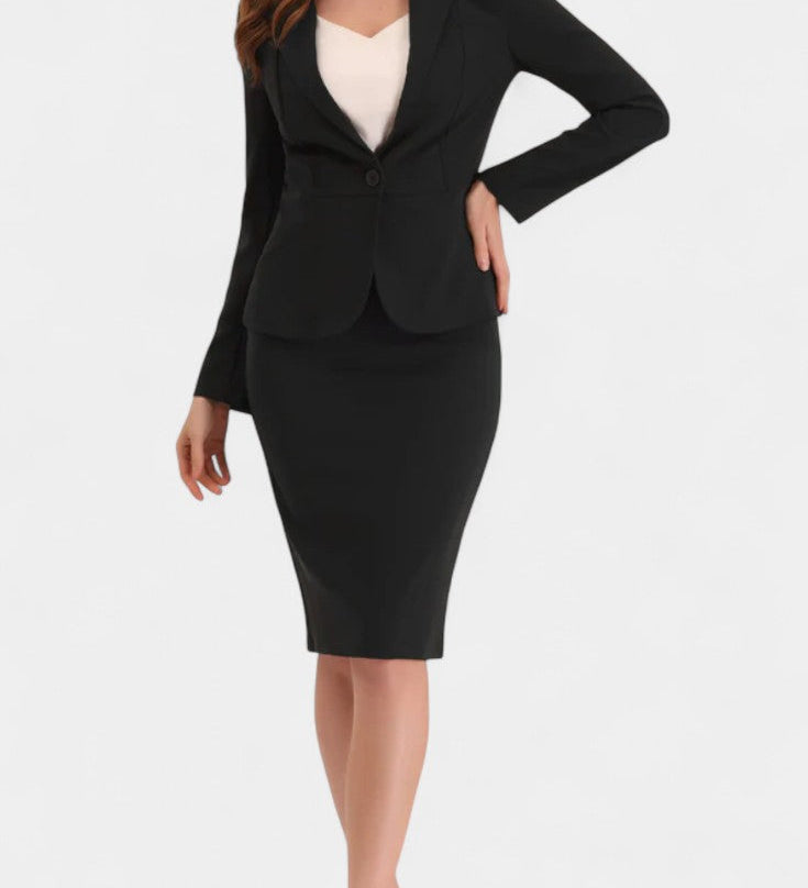 Komoren Chic Blazer and Pencil Skirt Ensemble with Notched Collar
