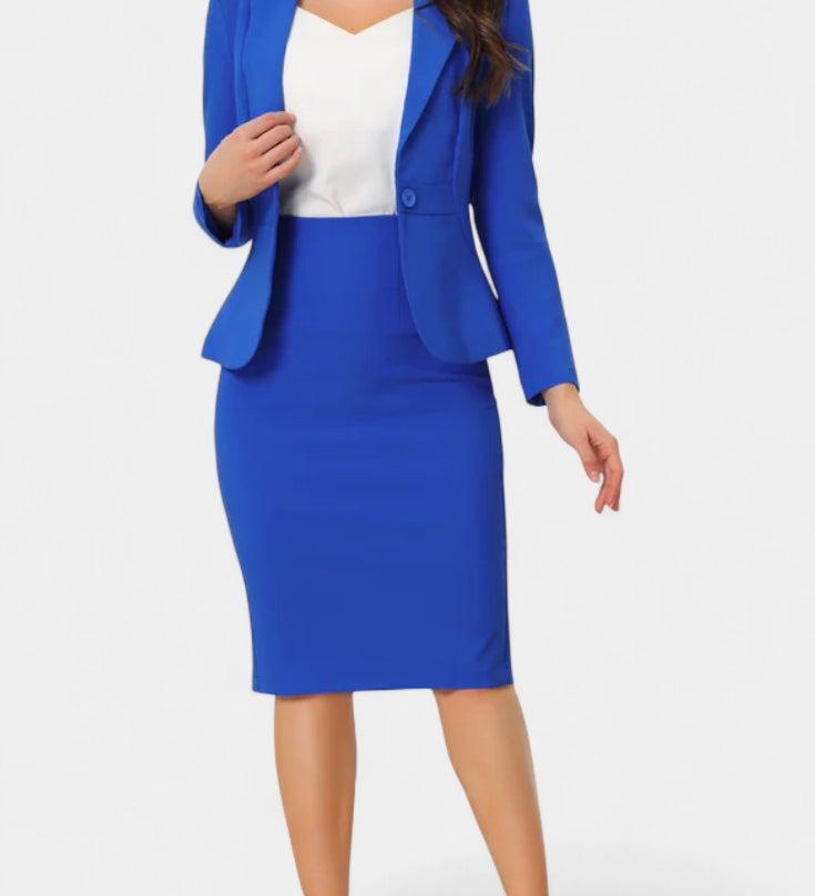 Komoren Chic Blazer and Pencil Skirt Ensemble with Notched Collar